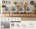 Vega Yemek Masası Sandalyesi Keten Kumaş (4 Adet) - Görsel 3