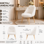 Minimal Makyaj Masası Sandalyesi Ahşap Ayaklı